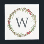 Christmas Monogram Winter Greenery Wreath Berries Napkin<br><div class="desc">Rustic monogrammed winter greenery leaves berries wreath Christmas paper napkin. Simply customise the Christmas paper napkin by adding your monogram initial. Modern and simple,  red and green Christmas theme. Exclusively designed for you by Happy Dolphin Studio. If you need any help please contact us at happydolphinstudio@outlook.com.</div>