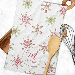 Christmas Monogrammed Cute Colourful Snowflake  Tea Towel