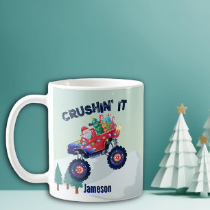 Christmas Monster Truck Santa Crushin' it Coffee Mug