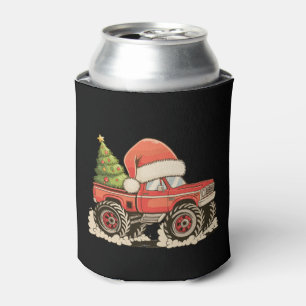 Christmas Monster Truck Santa Hat Xmas Holiday Can Cooler