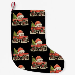 Christmas Monster Truck Santa Hat Xmas Holiday Small Christmas Stocking