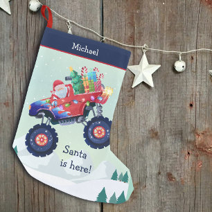 Christmas Monster Truck Santa Name Small Christmas Stocking
