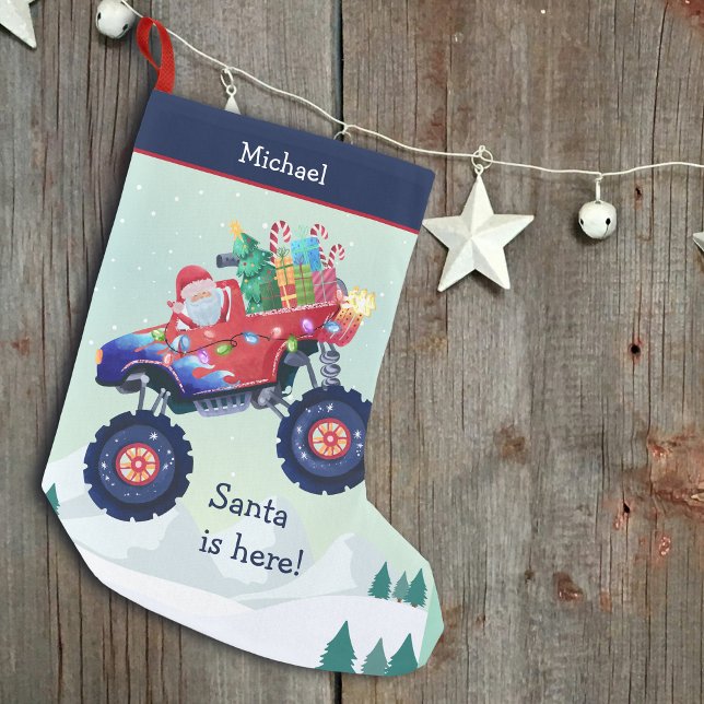 Christmas Monster Truck Santa Name Small Christmas Stocking (Creator Uploaded)