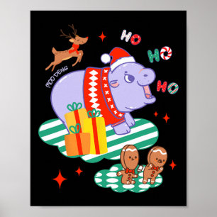 Christmas Moo Deng Gingerbread Man Cute Kids Girls Poster
