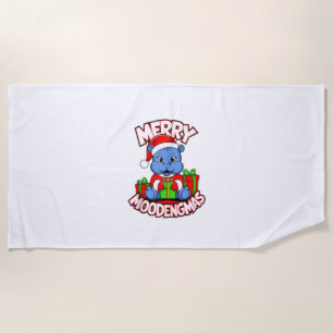 Christmas Moo Deng Merry Moodengmas Baby Hippo Chr Beach Towel