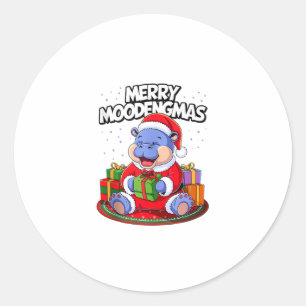 Christmas Moo Deng Merry Moodengmas Baby Hippo Chr Classic Round Sticker
