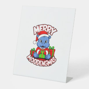 Christmas Moo Deng Merry Moodengmas Baby Hippo Chr Pedestal Sign