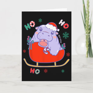 Christmas Moo Deng Reindeer Sleigh Cute Kids Girls Card