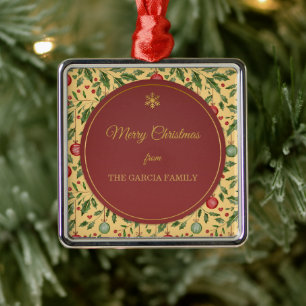 Christmas Mood Watercolor Holly Pattern Metal Tree Decoration