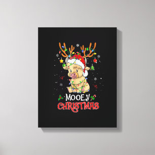 Christmas Mooey Merry Xmas Highland Cow Matching F Canvas Print