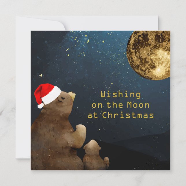 Christmas Moon 3 Photos Glitter Bears Flat Card (Front)