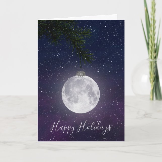 Christmas Moon Ornament In Snow Holiday Card (Front)