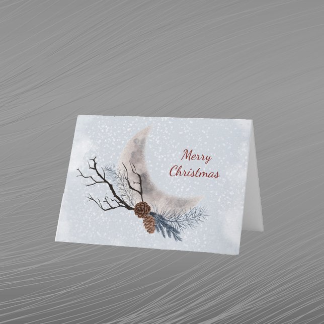 Christmas Moon Pine Cones Branches Watercolor Holiday Card (Creator Uploaded)