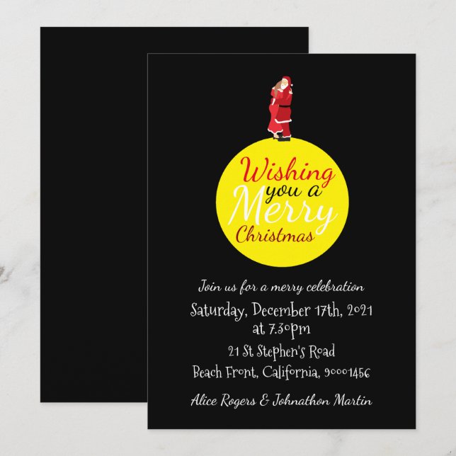 Christmas Moon Wishing You A Merry Christmas Invit Invitation (Front/Back)