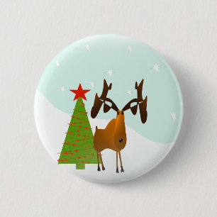 Christmas Moose 6 Cm Round Badge