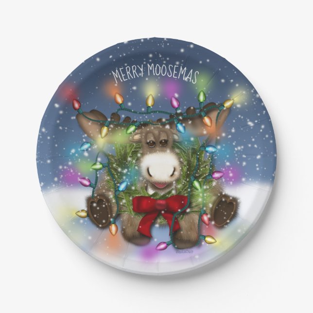 Christmas Moose 7" Cocktail Plates (Front)