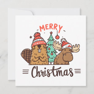 Christmas Moose and Beaver Canada Holiday Card