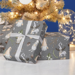Christmas Moose and Gnomes Wrapping Paper
