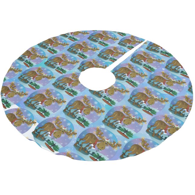 Christmas Moose Brushed Polyester Tree Skirt (Angled)