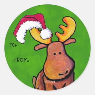Christmas Moose Classic Round Sticker
