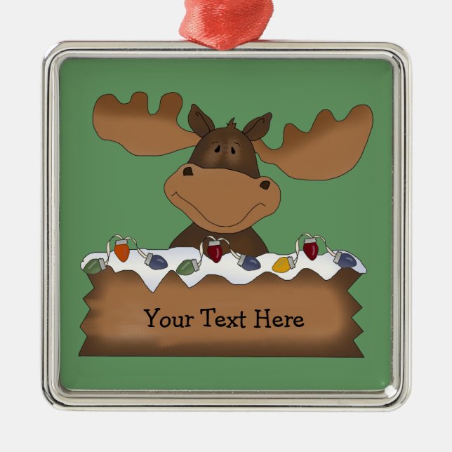 Christmas Moose (customisable) Metal Tree Decoration (Front)