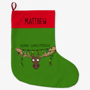 Christmas Moose Cute Funny Christmoose Large Christmas Stocking
