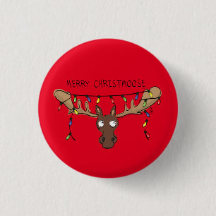 Christmas Moose Cute Funny Holiday Animal 3 Cm Round Badge