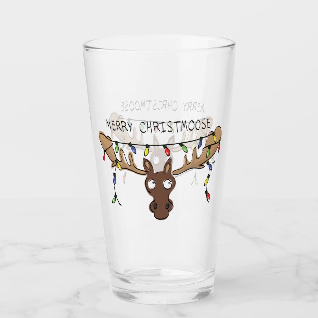 Christmas Moose Cute Funny Holiday Animal Glass (Front)