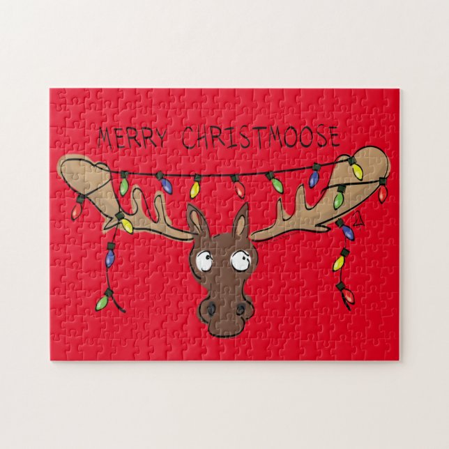 Christmas Moose Cute Funny Holiday Animal Jigsaw Puzzle (Horizontal)