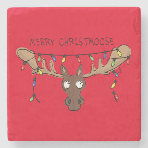 Christmas Moose Cute Funny Holiday Animal Stone Coaster