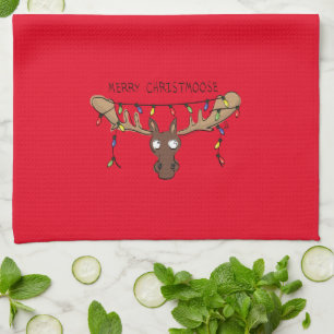Christmas Moose Cute Funny Holiday Animal Tea Towel