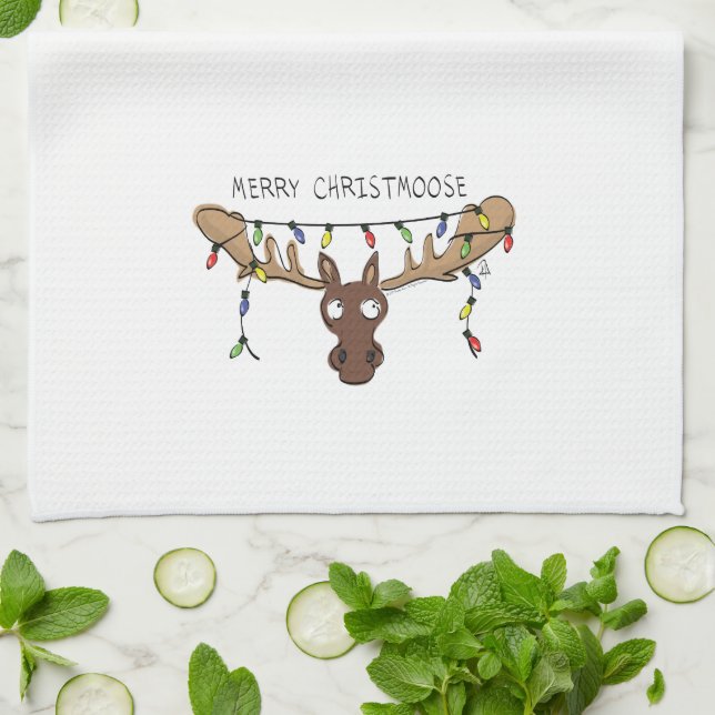 Christmas Moose Cute Funny Holiday Animal Tea Towel (Folded)