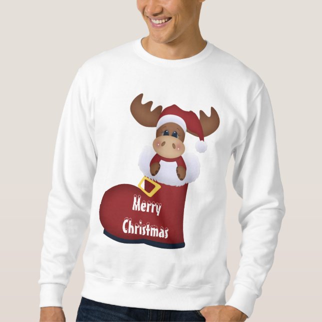 Christmas Moose Holiday cartoon sweatshirt (Front)