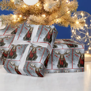 Christmas Moose In a Snowy Forest Wrapping Paper