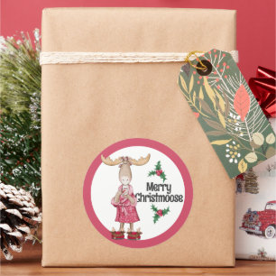 Christmas Moose in Pyjamas with Cocoa Classic Round Sticker