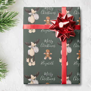 Christmas Moose Merry Christmas Personalised Wrapping Paper