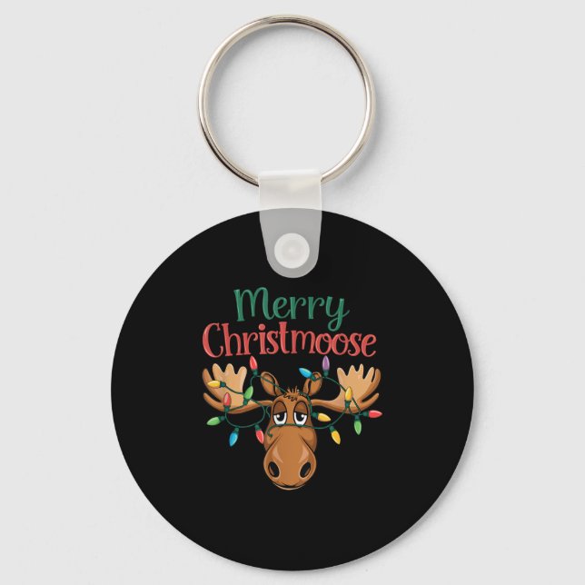Christmas Moose Merry Christmoose Men Women  Key Ring (Front)
