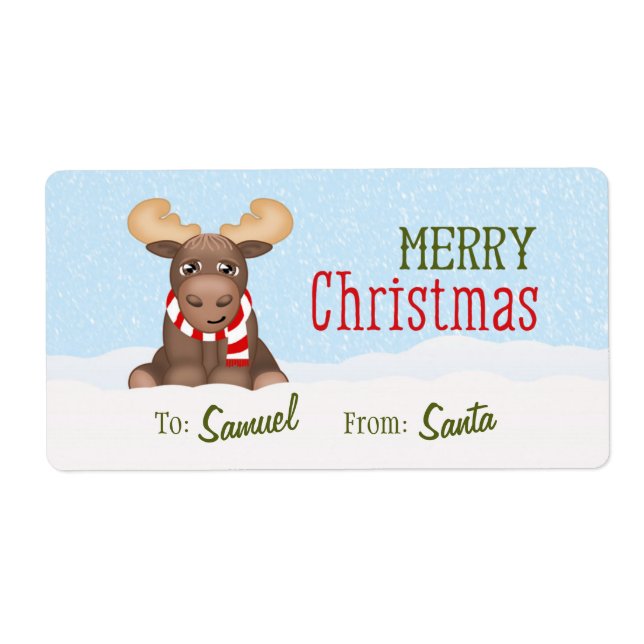 Christmas Moose Personalised Gift Tags / Labels (Front)