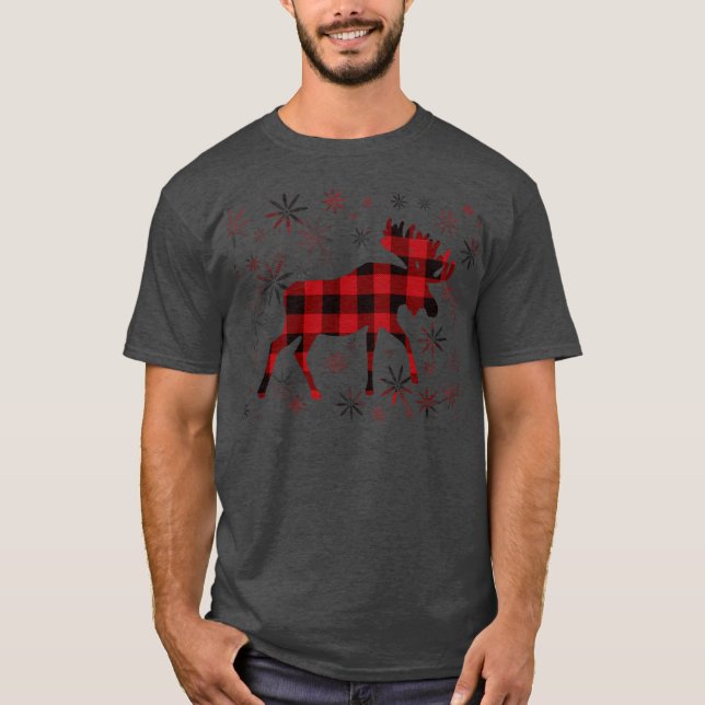 Christmas Moose red plaids snowflakes T-Shirt (Front)
