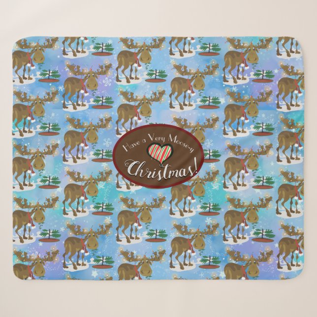 Christmas Moose Sherpa Blanket (Front (Horizontal))