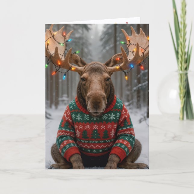 Christmas Moose Wearing an Ugly Sweater Card (Front)
