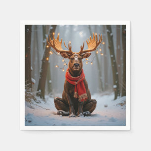 Christmas Moose Wearing Scarf and Lights Napkin
