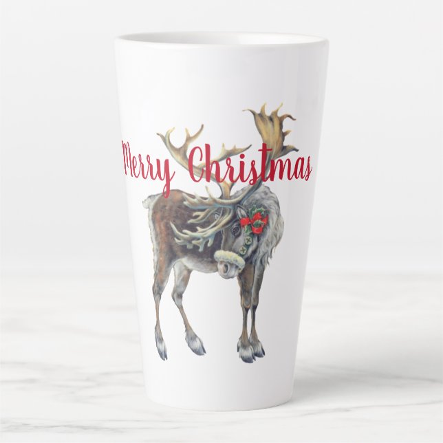 Christmas Moose with Customisable Greeting   Latte Mug (Front)