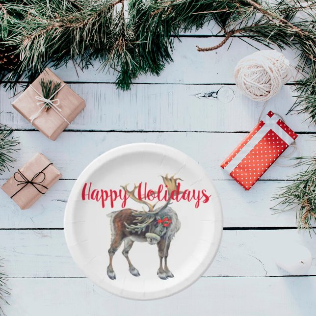 Christmas Moose with Customisable Greeting Paper Plate (Creator Uploaded)