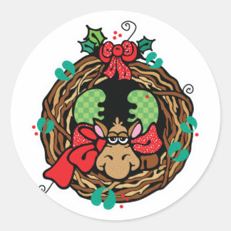 christmas moose wreath design classic round sticker