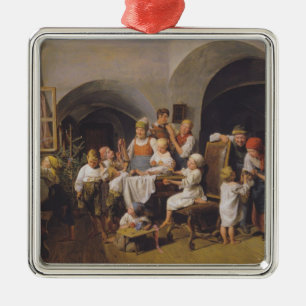 Christmas Morning (by Ferdinand Georg Waldmüller) Metal Tree Decoration
