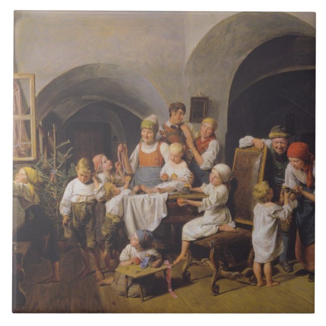 Christmas Morning (by Ferdinand Georg Waldmüller) Tile (Front)