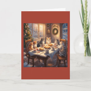 Christmas Morning with Cat family greeting Card
