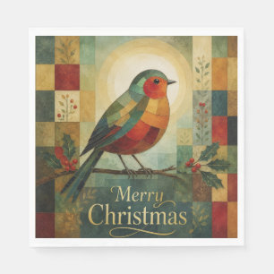Christmas Mosaic Robin Bird Holly Berry  Napkin