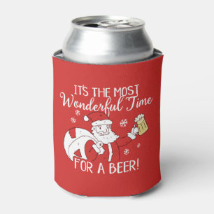 Christmas Most Wonderful Time for a Beer Santa Can Cooler
